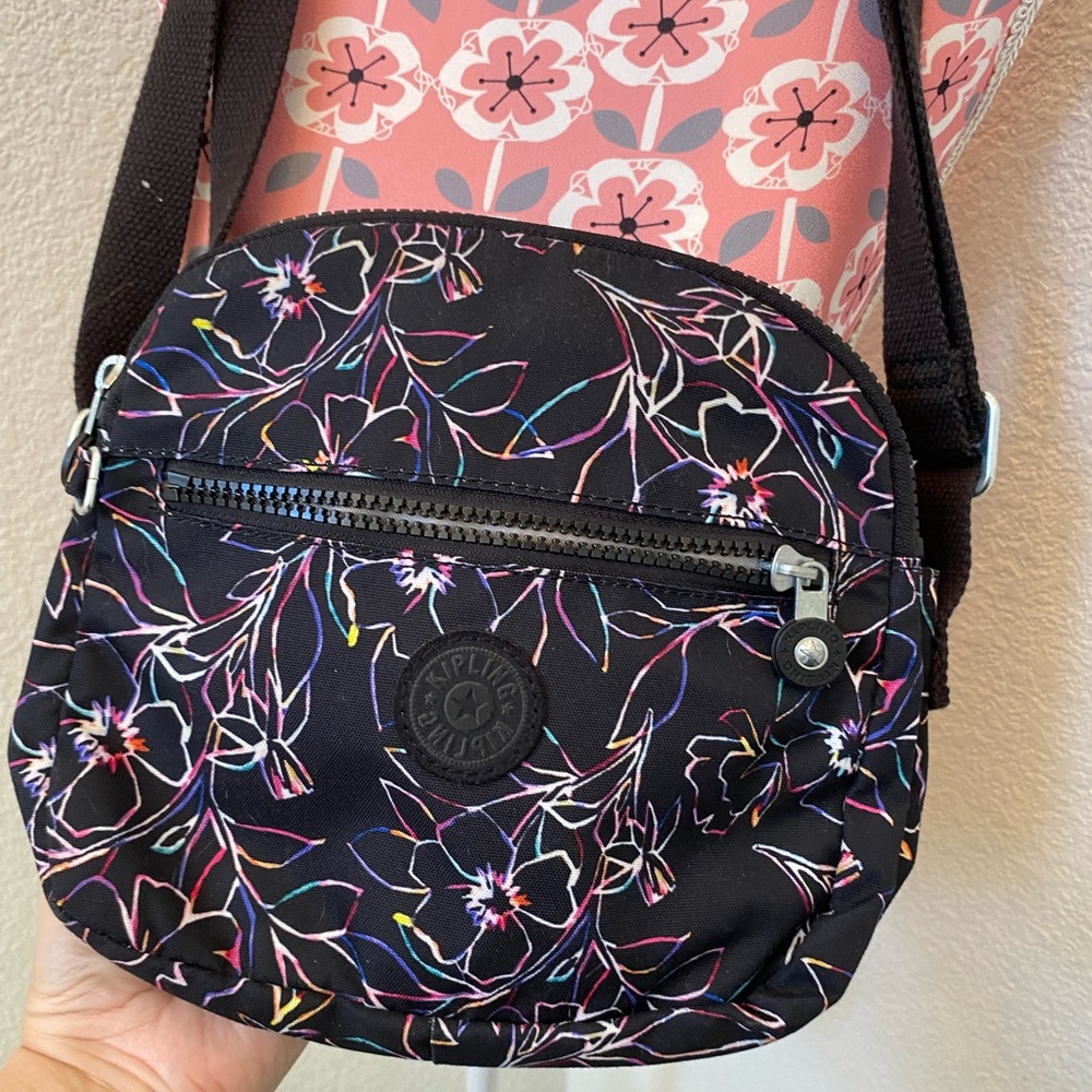 Kipling Black Multicolor Floral Crossbody Bag